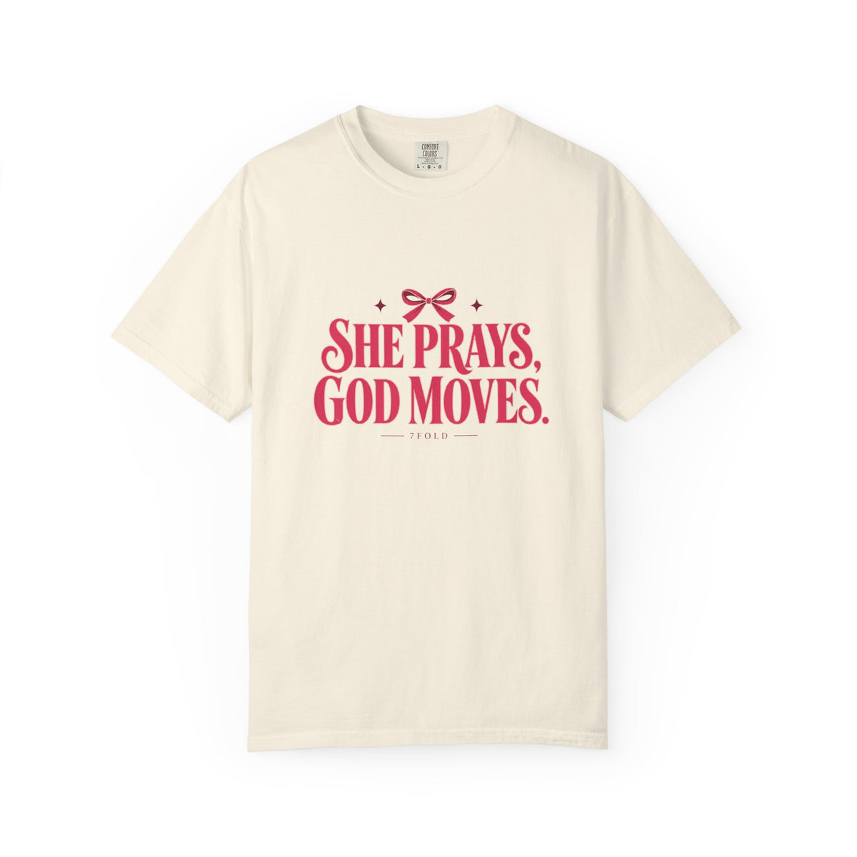 She Prays, God Moves Bow Heavyweight Tee | 7Fold