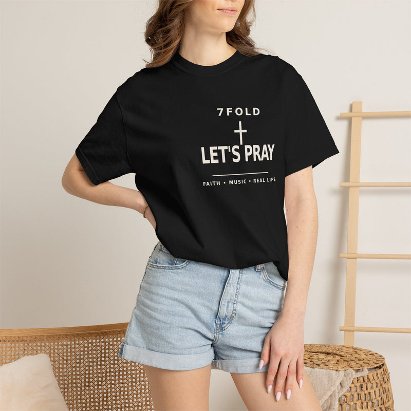 Need Prayer? Tap My Shoulder black 7Fold tee side view