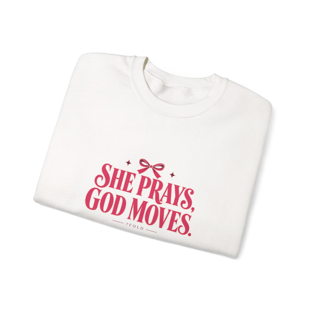 She Prays, God Moves Bow Crewneck | 7Fold