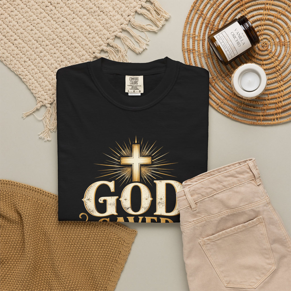 God Saved My Life Cross Heavyweight Tee | 7Fold