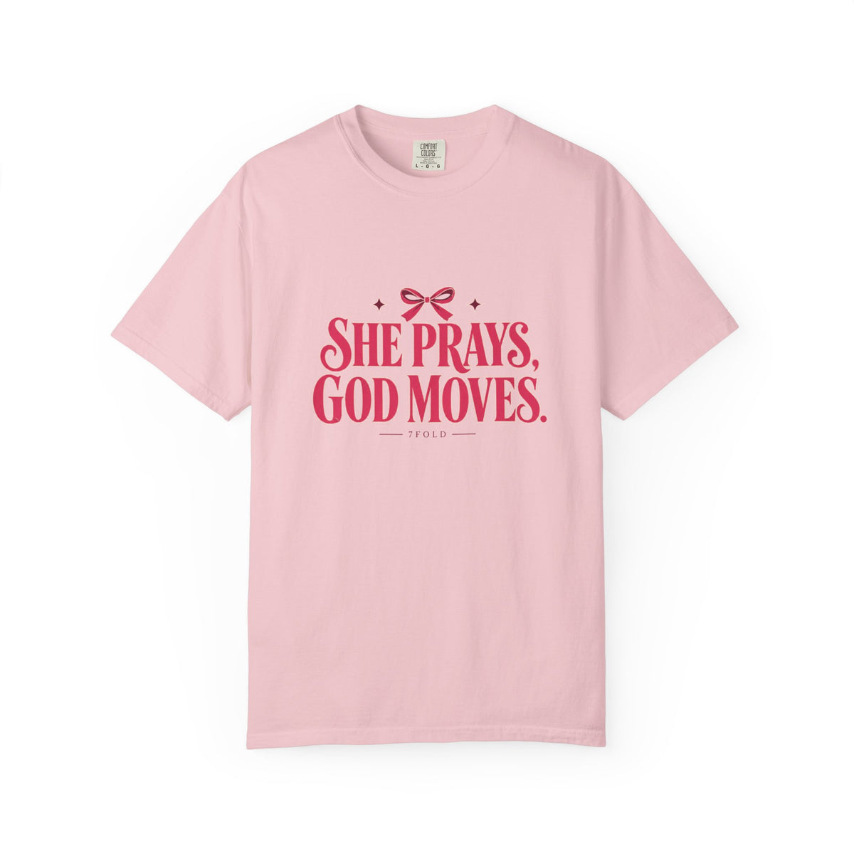 She Prays, God Moves Bow Heavyweight Tee | 7Fold