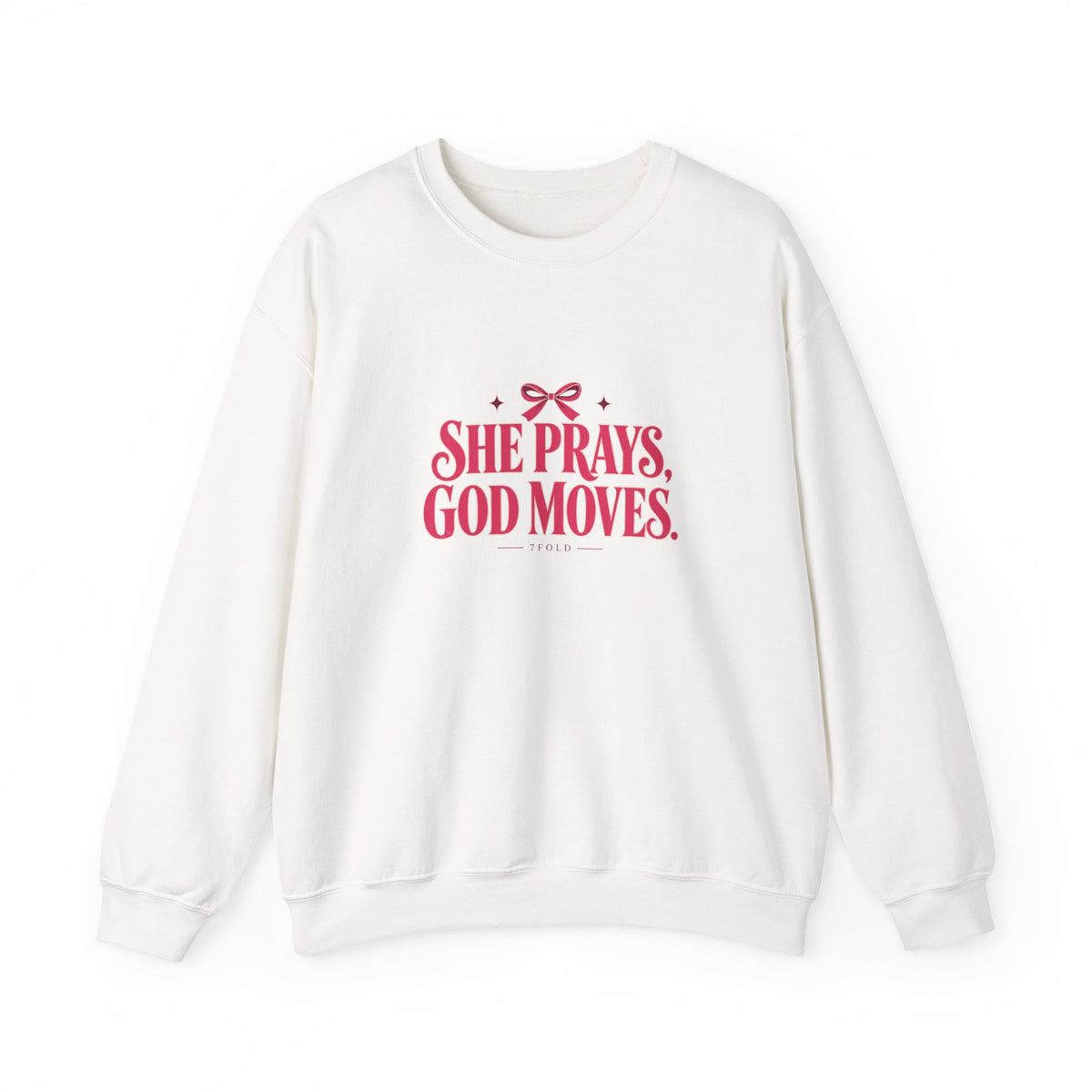 She Prays, God Moves Bow Crewneck | 7Fold