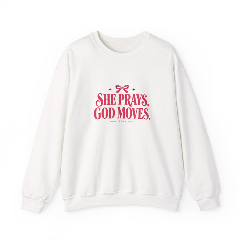 She Prays, God Moves Bow Crewneck | 7Fold