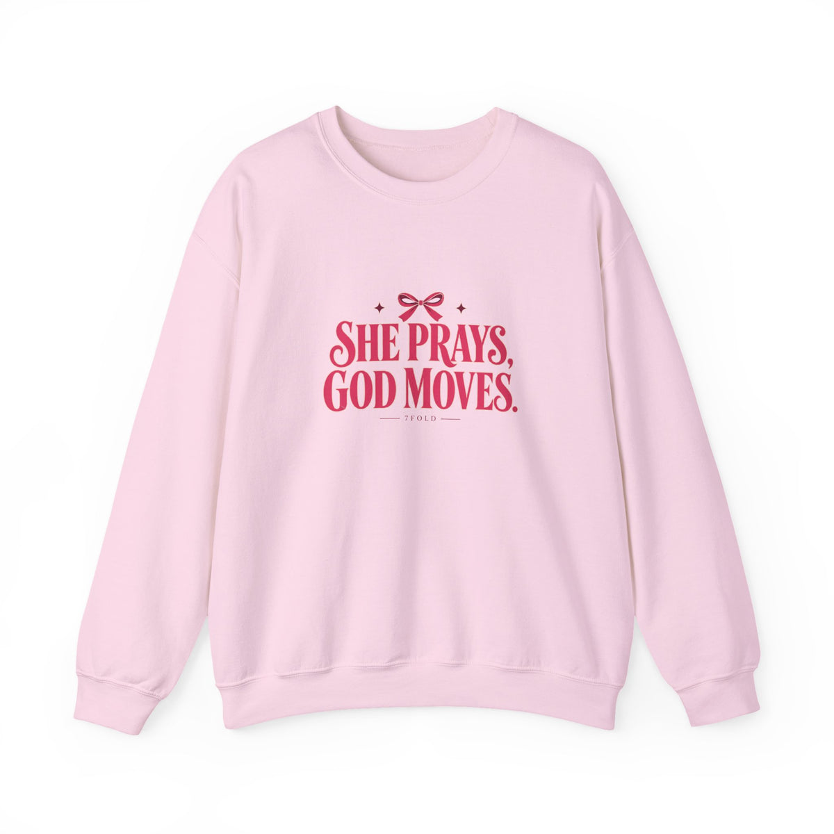 She Prays, God Moves Bow Crewneck | 7Fold